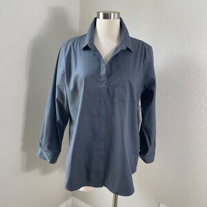 NEW Coldwater Creek Womens Petite Large Anytime No Iron Tunic Top Gray Shirt